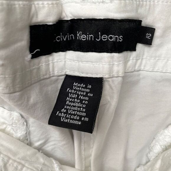 Calvin Klein Jeans Chino Cropped Pants White Tie Waist Pockets‎ Size 12 - Picture 3 of 5